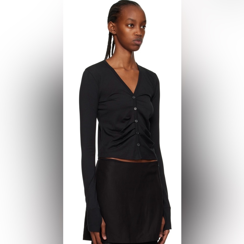Helmut Lang ruched jersey Black color cardigan w/thumbholes, size Medium. - Picture 4 of 5
